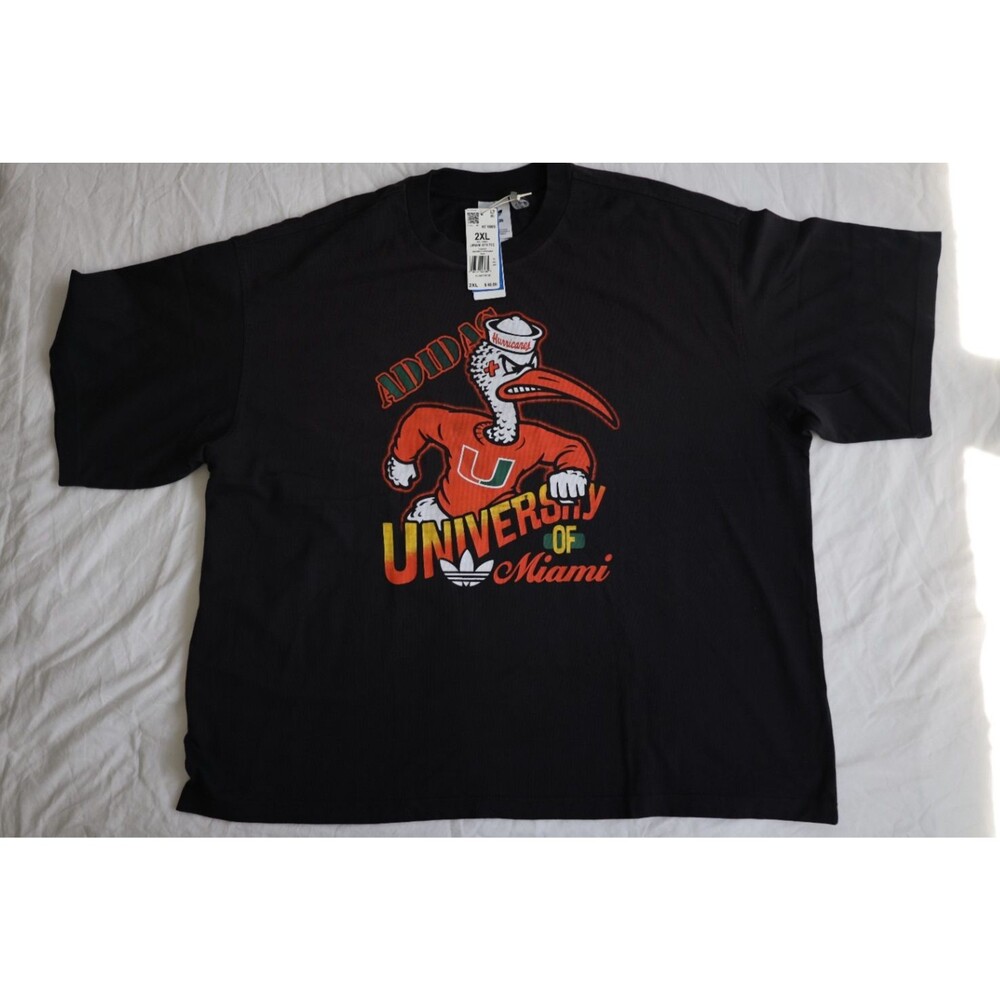 Adidas University of Miami Hurricanes Graphic T Shirt Mens 2XL Black NWT KF1865